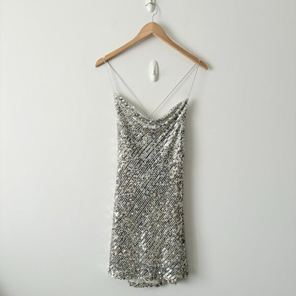 Zara Multicolor Sequin Cowl Back Mini Dress NWT Size Small - Picture 5 of 9